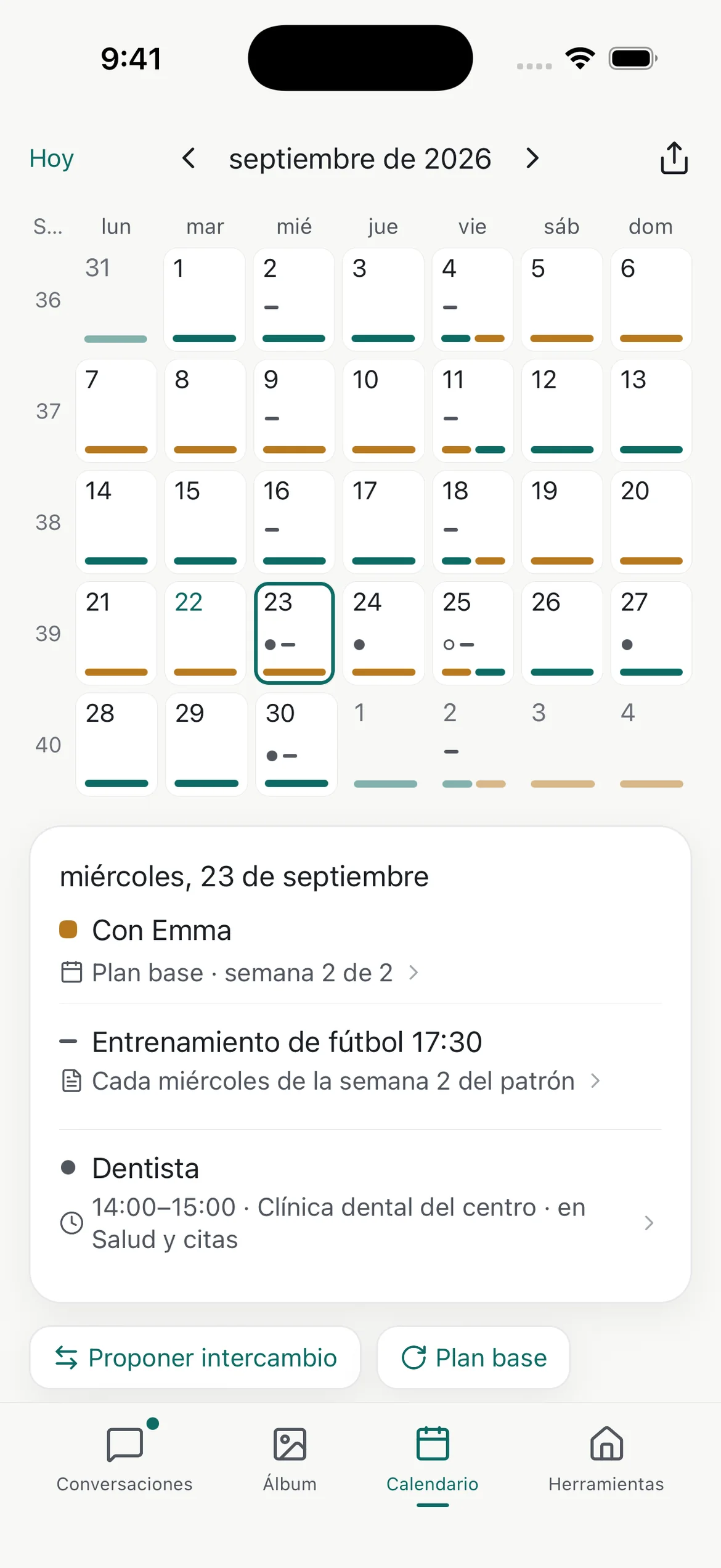 Calendar screen