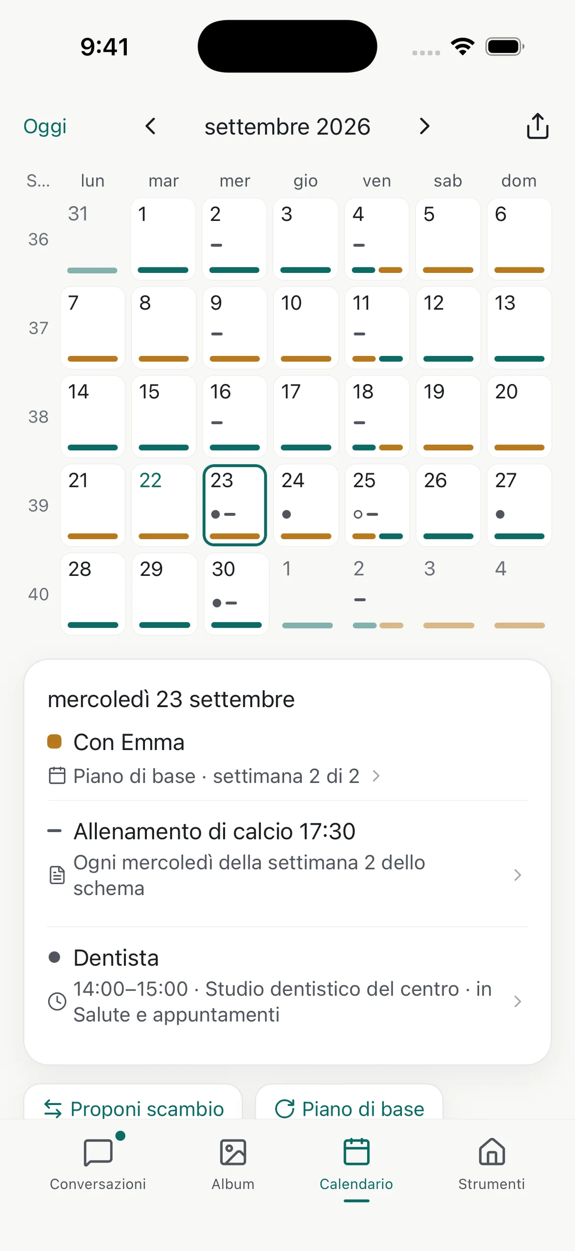 Calendar screen